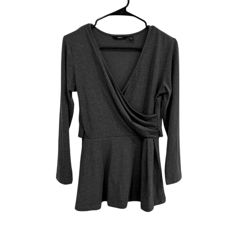 BetaBrand Small Womens Grey Crossover Long Sleeve Peplum Top Career Office